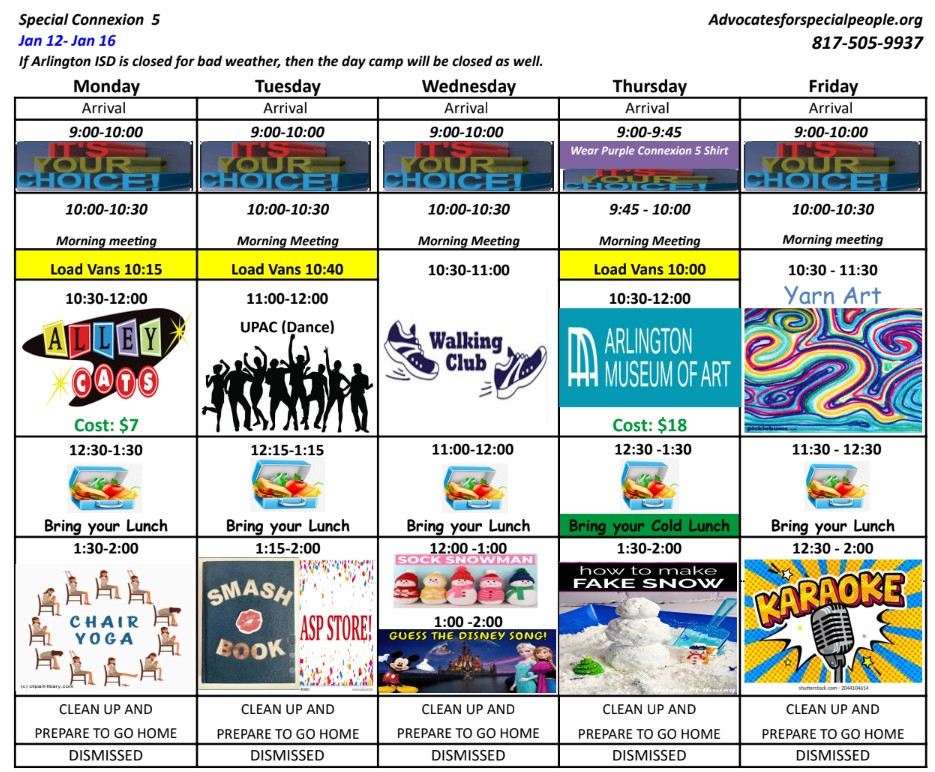 Connection Five August Schedule