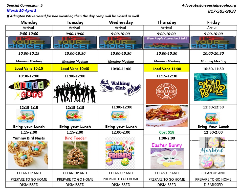 Connection Five August Schedule