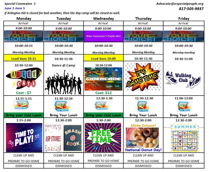 Connection Five August Schedule