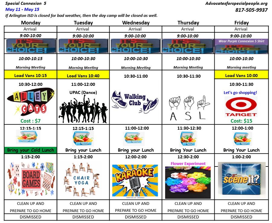 Connection Five August Schedule
