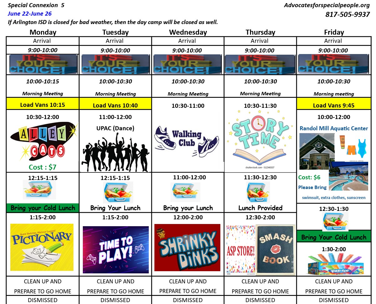 Connection Five August Schedule