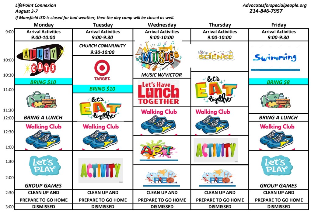 Connection Five August Schedule