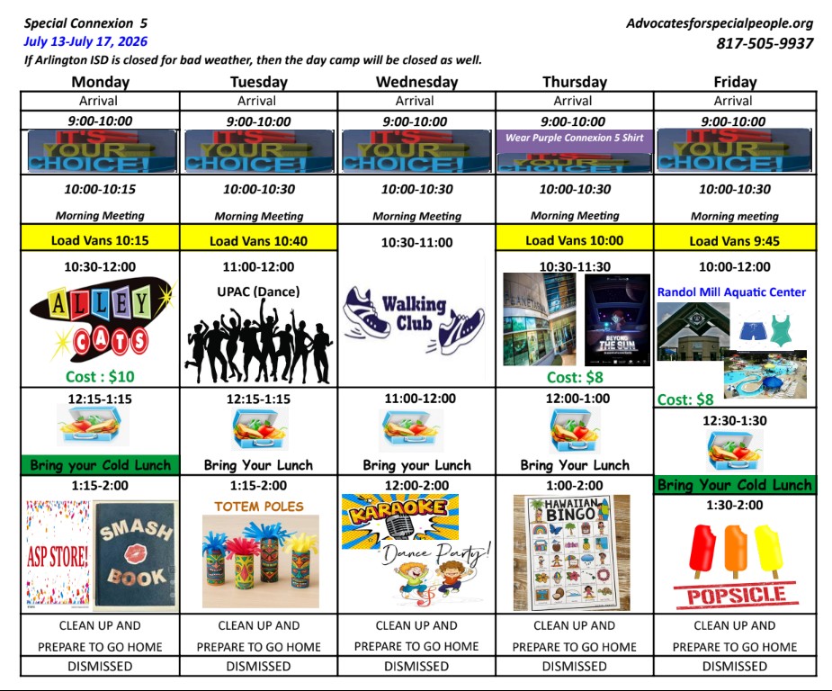 Connection Five August Schedule