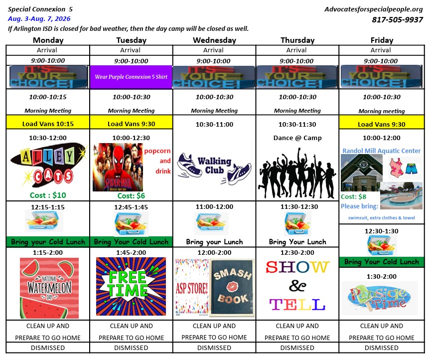 Connection Five August Schedule