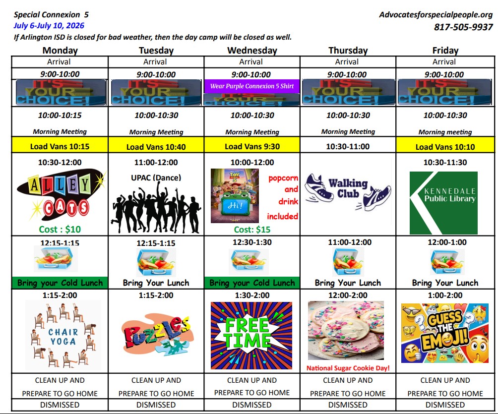 Connection Five August Schedule