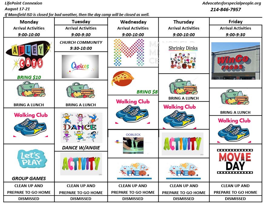 Connection Five August Schedule