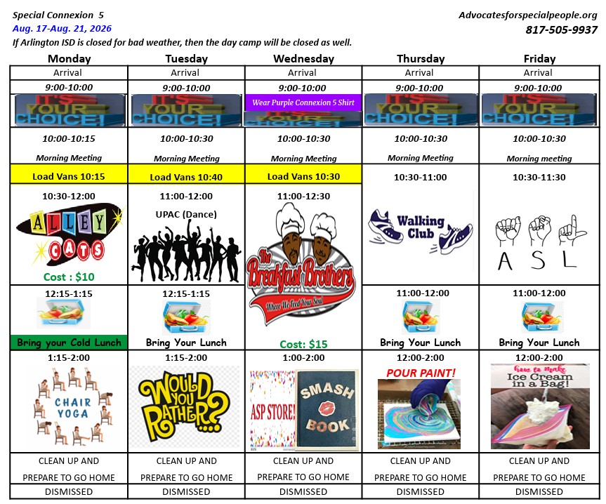 Connection Five August Schedule