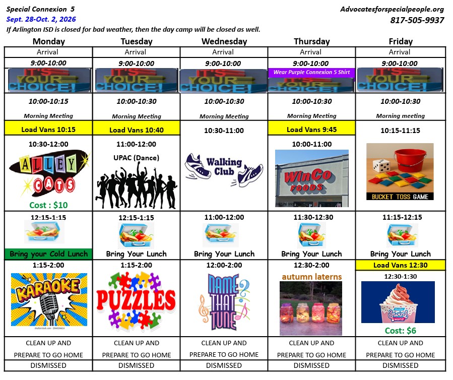 Connection Five August Schedule