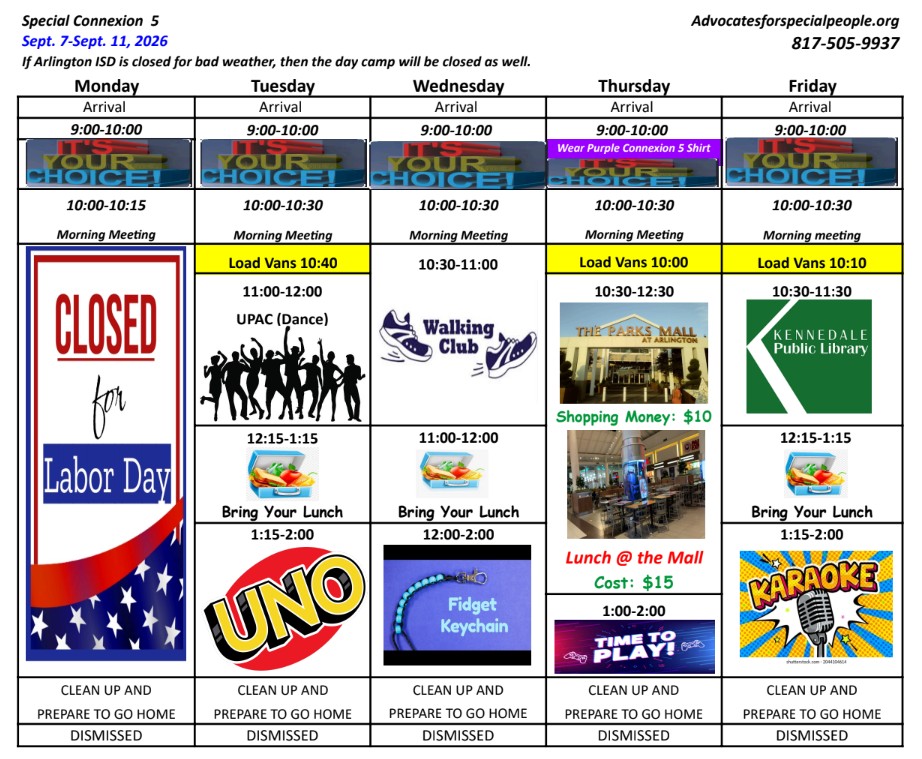 Connection Five August Schedule