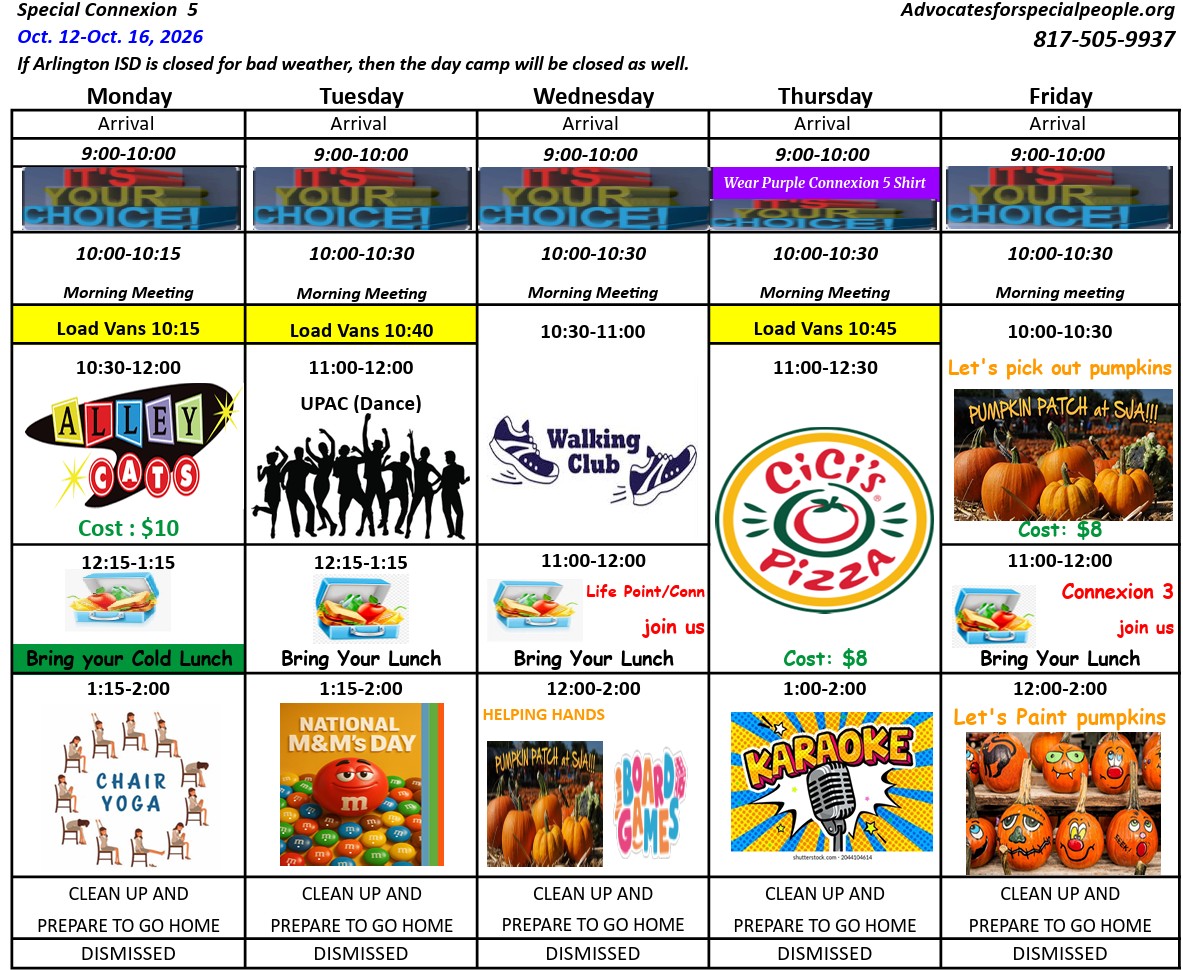 Connection Five August Schedule