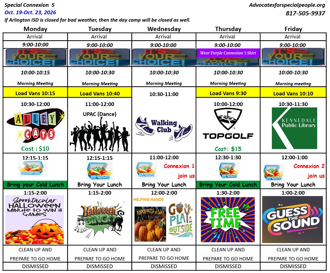 Connection Five August Schedule